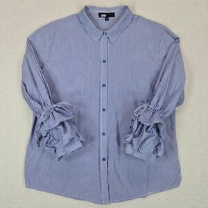 Sanctuary Women's Striped Button Up Shirt Statement Fluted Tie Cuffs S